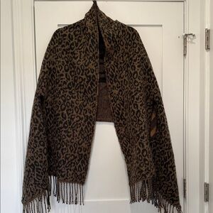 REVERSIBLE Leopard Print Fringe Wrap Jacket - Brown